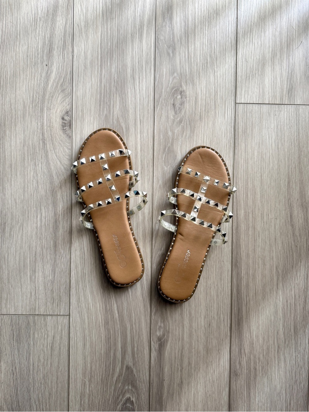 ' Forever ' Clear Studded Gladiator Slip On Sandals size 6